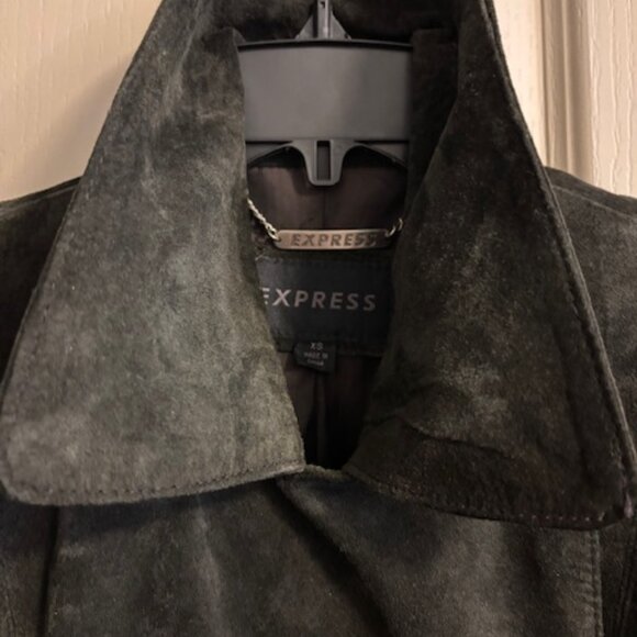 Express XS Dark Chocolate Brown Suede Women's Double Breasted Trench Coat 29" - Picture 8 of 11